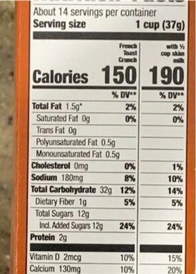 French cereal nutrition facts table