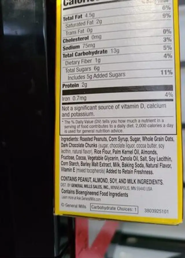 Sweet & salty minis dark chocolate peanut & almond ingredients label