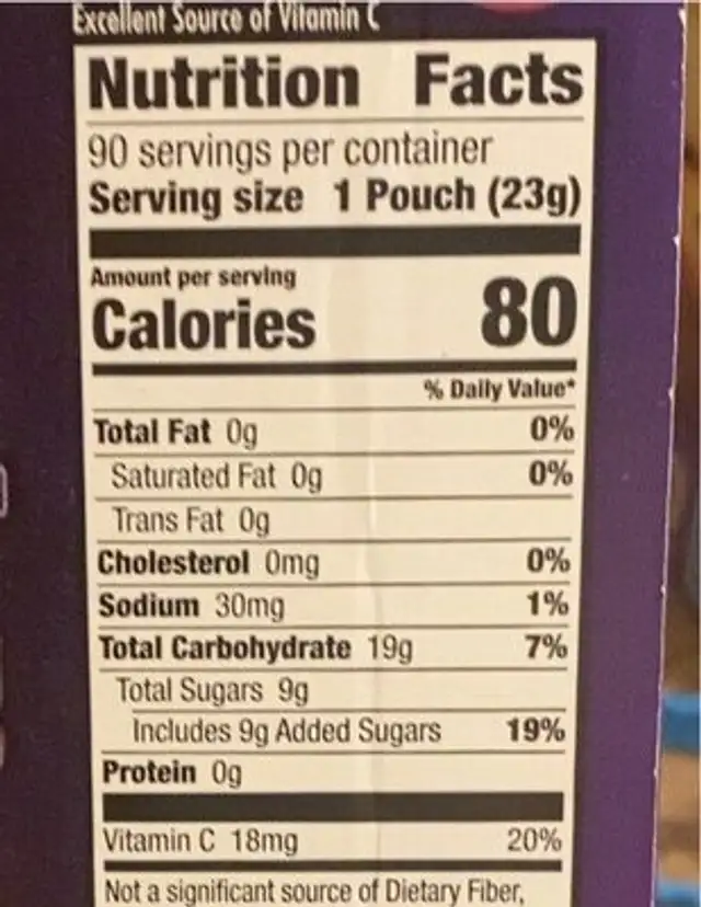 Monster Mash Fruit Snack nutrition facts table