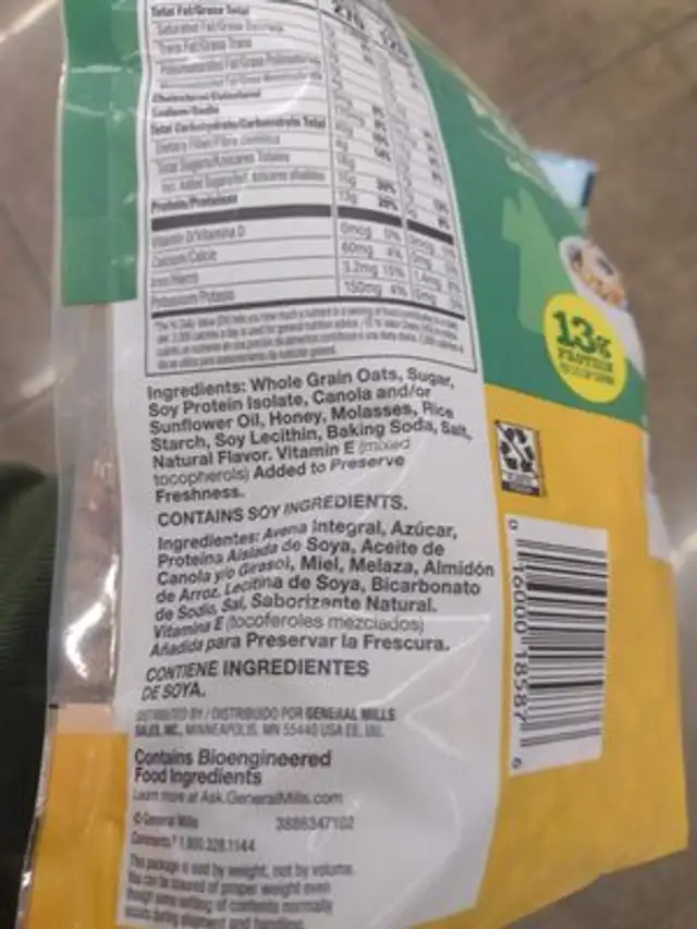Granola Protein Oats & Honey ingredients label