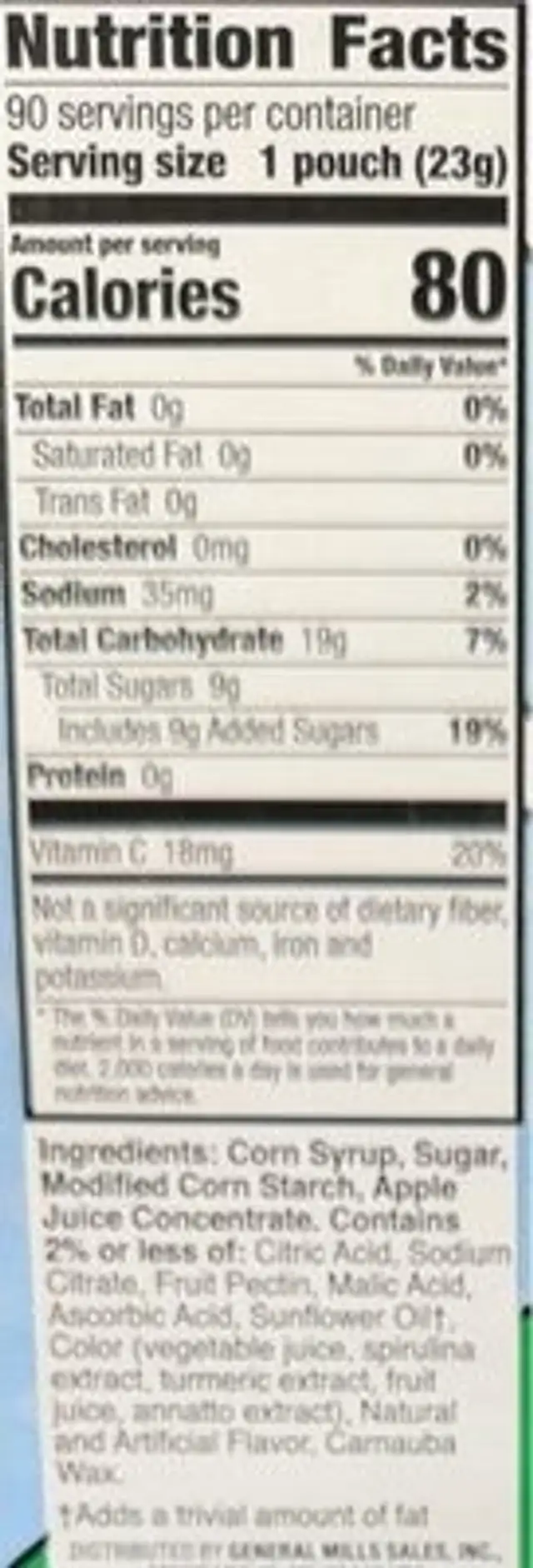 Trix Fruit Snacks nutrition facts table