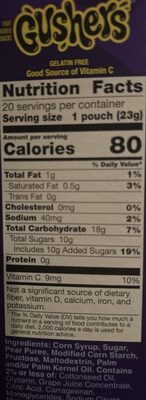 Galactic Gushers nutrition facts table