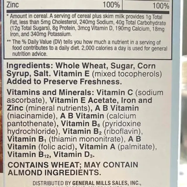 Total whole grain flakes ingredients label
