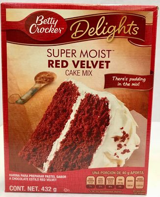 Harina para preparar pastel sabor a chocolate estilo red velvet front packaging