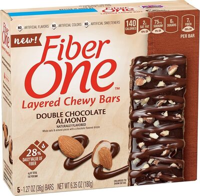 Double chocolate almond layered chewy bars front packaging