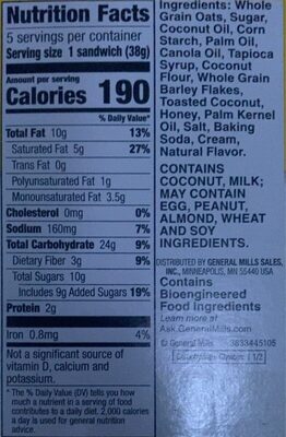 Toasted Coconut Biscuits w/ Coconut Butter Filling nutrition facts table