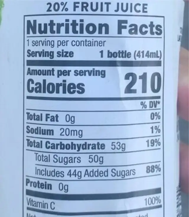 Orange Mango nutrition facts table