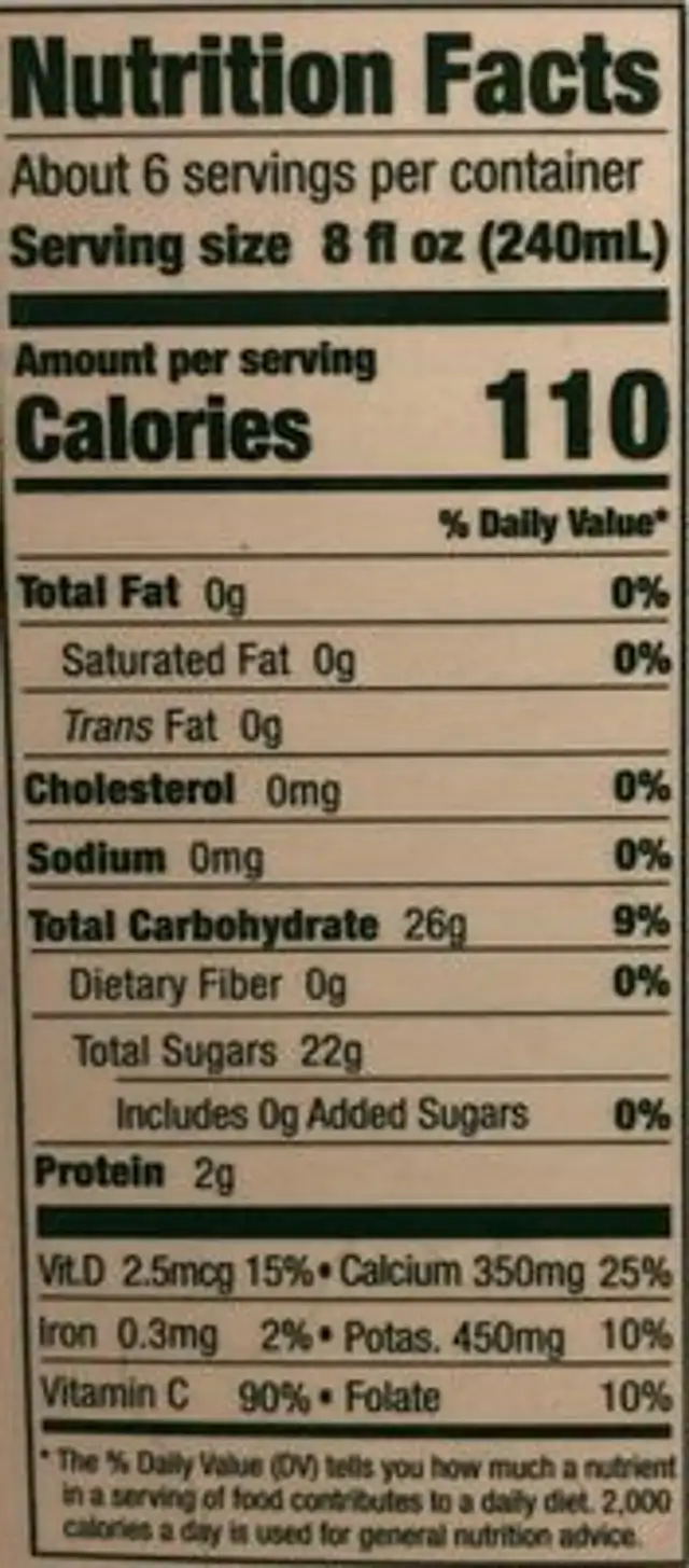 No Pulp 100% Premium Orange Juice From Concentrate With Calcium & Vitamin D Pasteurized nutrition facts table