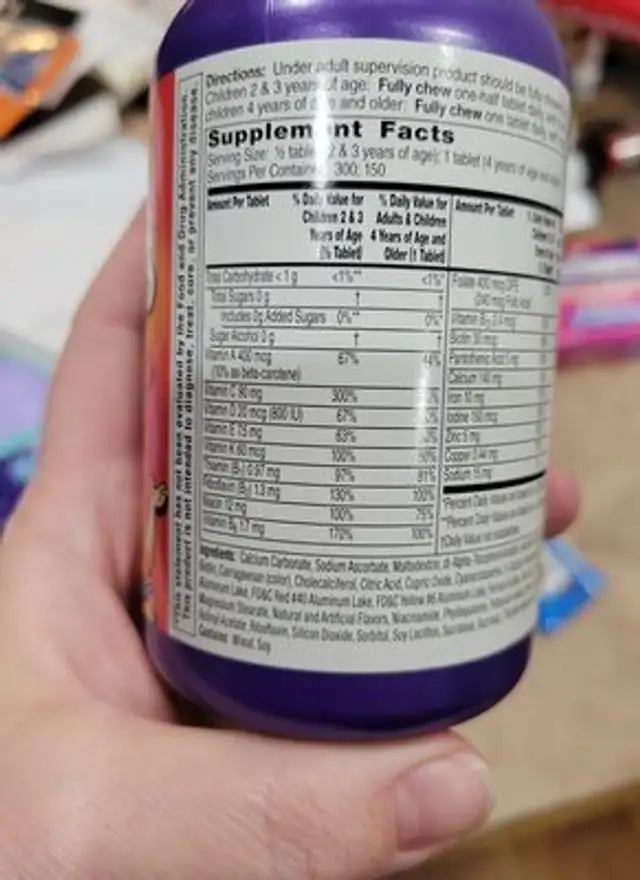 Flintstones Complete ingredients label