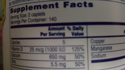 Citracal nutrition facts table