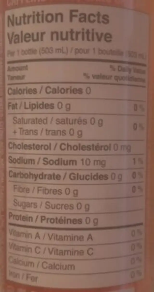 Cherry Limeade Sparkling Ice nutrition facts table