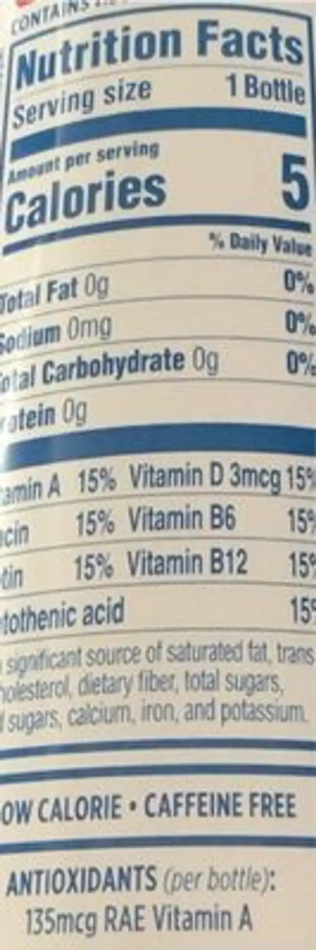 Sparkling Ice nutrition facts table