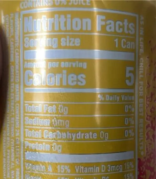 Sparkling Ice Caffeine Watermelon Lemonade nutrition facts table