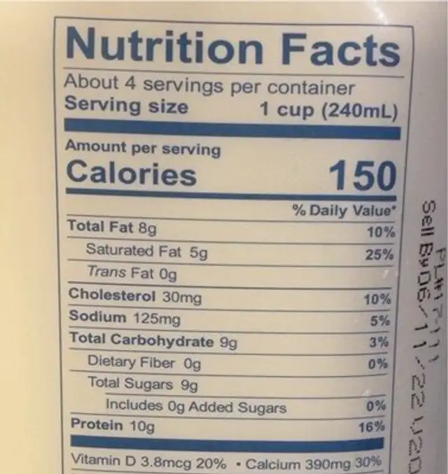 Organic kefir cultured whole milk nutrition facts table
