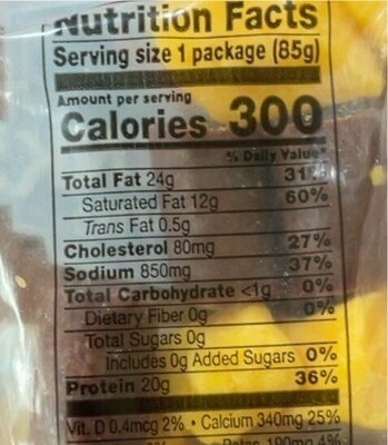 Beef & Cheddar Bites nutrition facts table