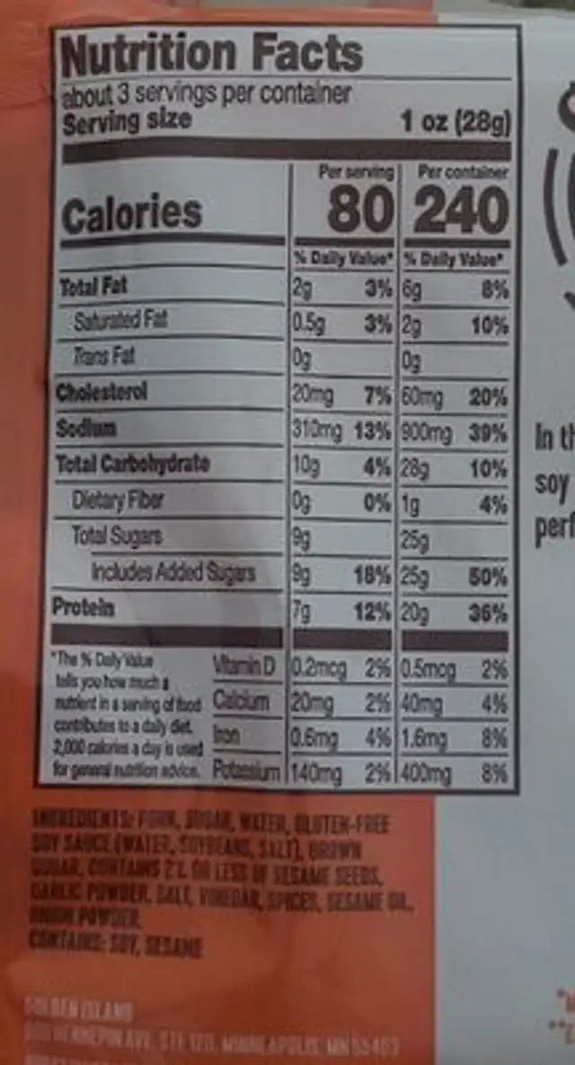Korean Barbecue Recipe Pork Jerky nutrition facts table