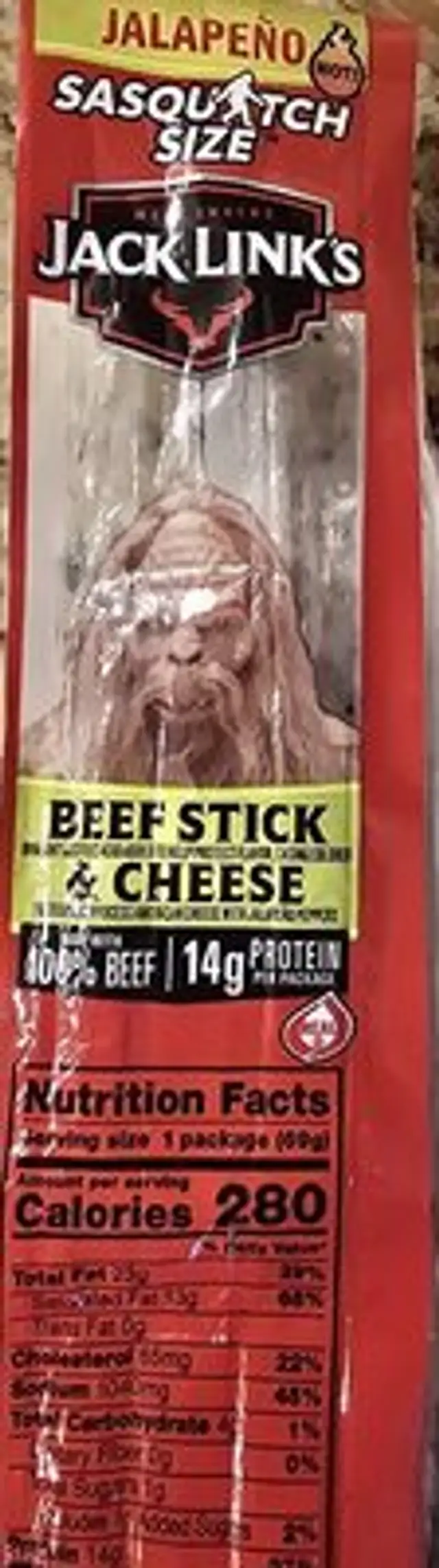 Beef stick and cheese jalapeño front packaging