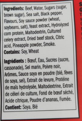 Peppered Beef Jerky ingredients label