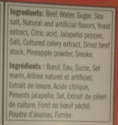 Jack Links Beef Jerky Jalapeño ingredients label