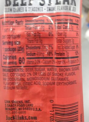 TENDER STYLE BEEF STEAK ingredients label