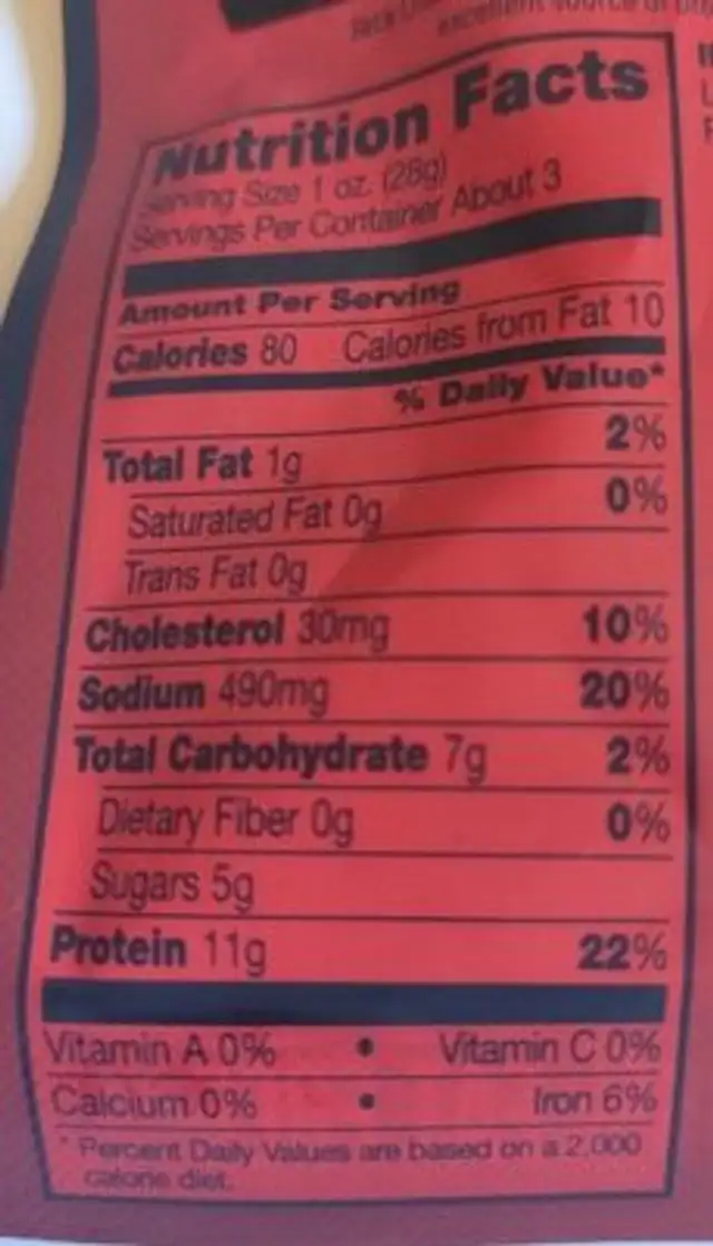Jack Link's Hickory Smoked Beef Jerky nutrition facts table