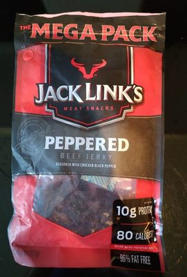 Beef jerky meat snacks, peppered front packaging