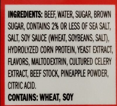 Beef Jerky Original ingredients label