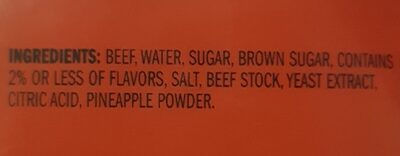 Beef Yerky Sweet and hot ingredients label