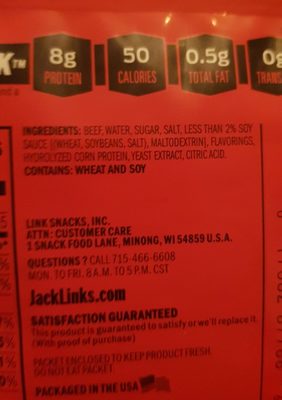 Beef Jerky Original ingredients label