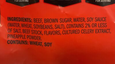 Beef Jerky Teriyaki ingredients label
