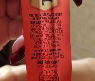 Jack link s classic beef snack sticks nutrition facts table