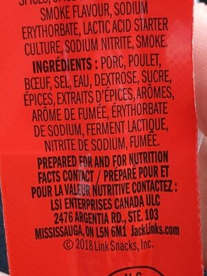 Saucisson peperoni ingredients label