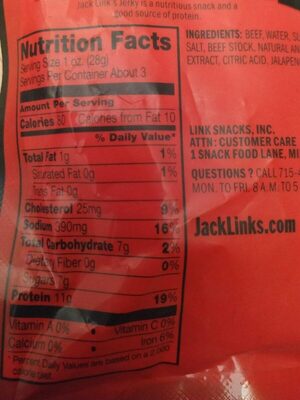 Jalapeño beef jerky nutrition facts table