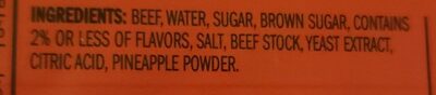 Sweet & hot beef jerky ingredients label