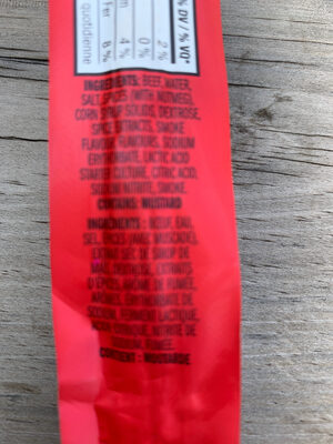 Baton de saucisson de boeuf ingredients label