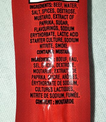 Pepperoni ingredients label