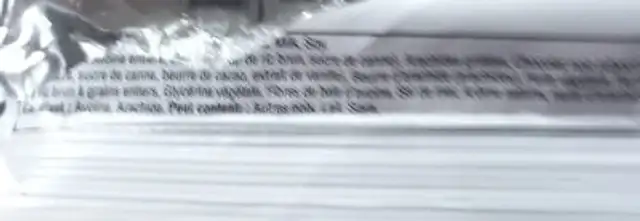 Chocolate Peanut Butter Whole Grain Bars ingredients label