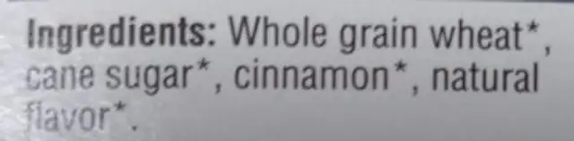 Organic Cinnamon Harvest ingredients label