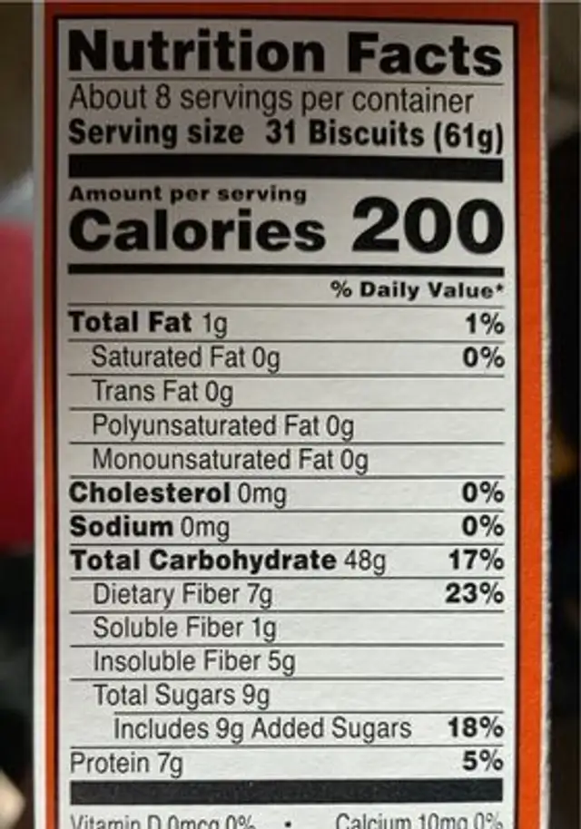 Organic Cinnamon Harvest nutrition facts table
