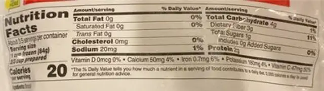 Broccoli Cuts nutrition facts table