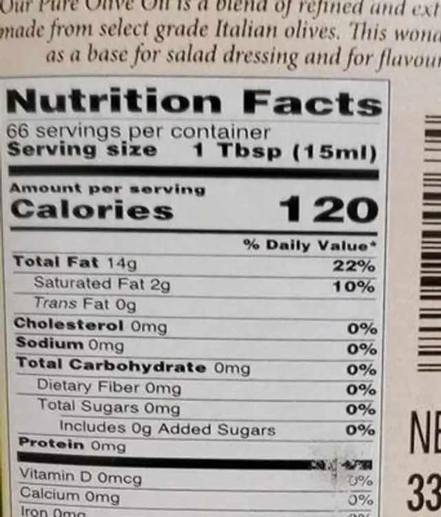 Flora nutrition facts table