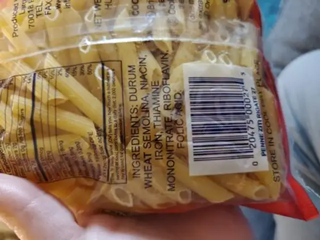 penne ziti rigate 27 ingredients label