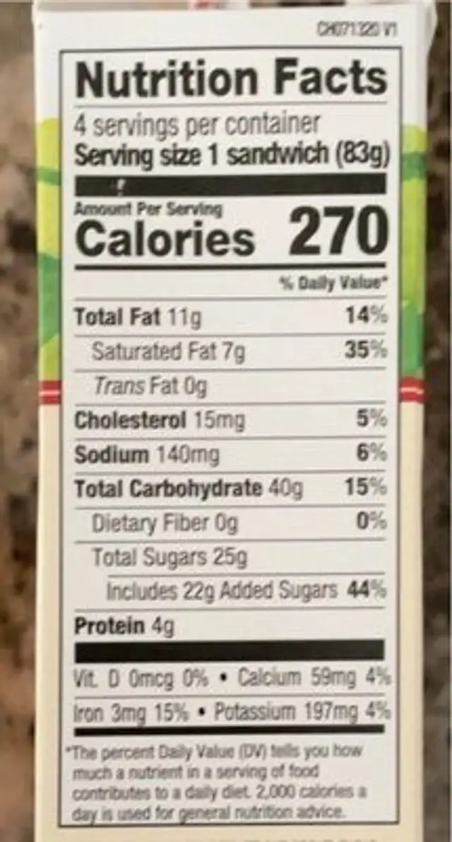 Chocolate & Double Chocolate Chip Ice Cream Cookie Sandwiches nutrition facts table