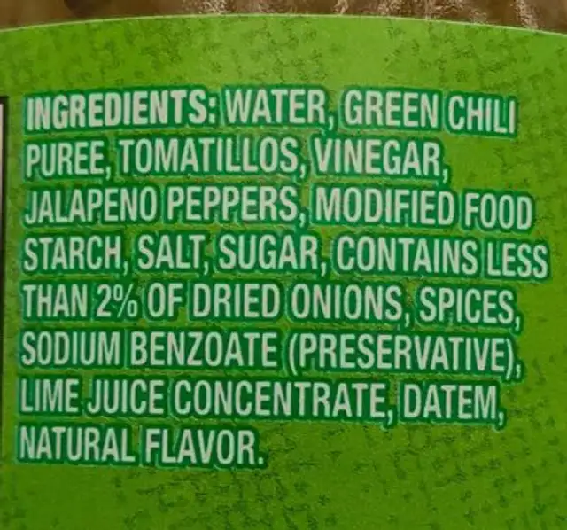 Salsa verde ingredients label