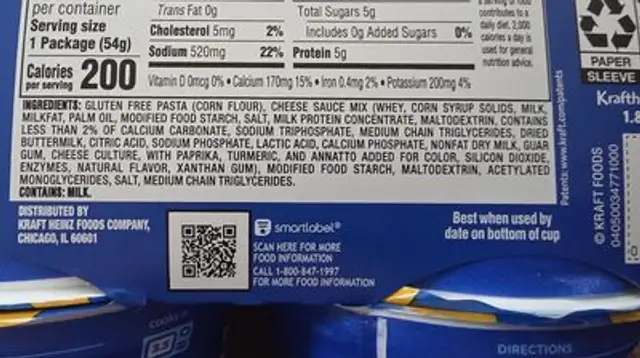 Gluten Free Mac And Cheese ingredients label
