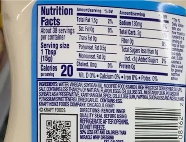LIGHT Miracle Whip ingredients label