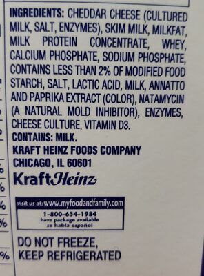 Singles american cheese slices ingredients label