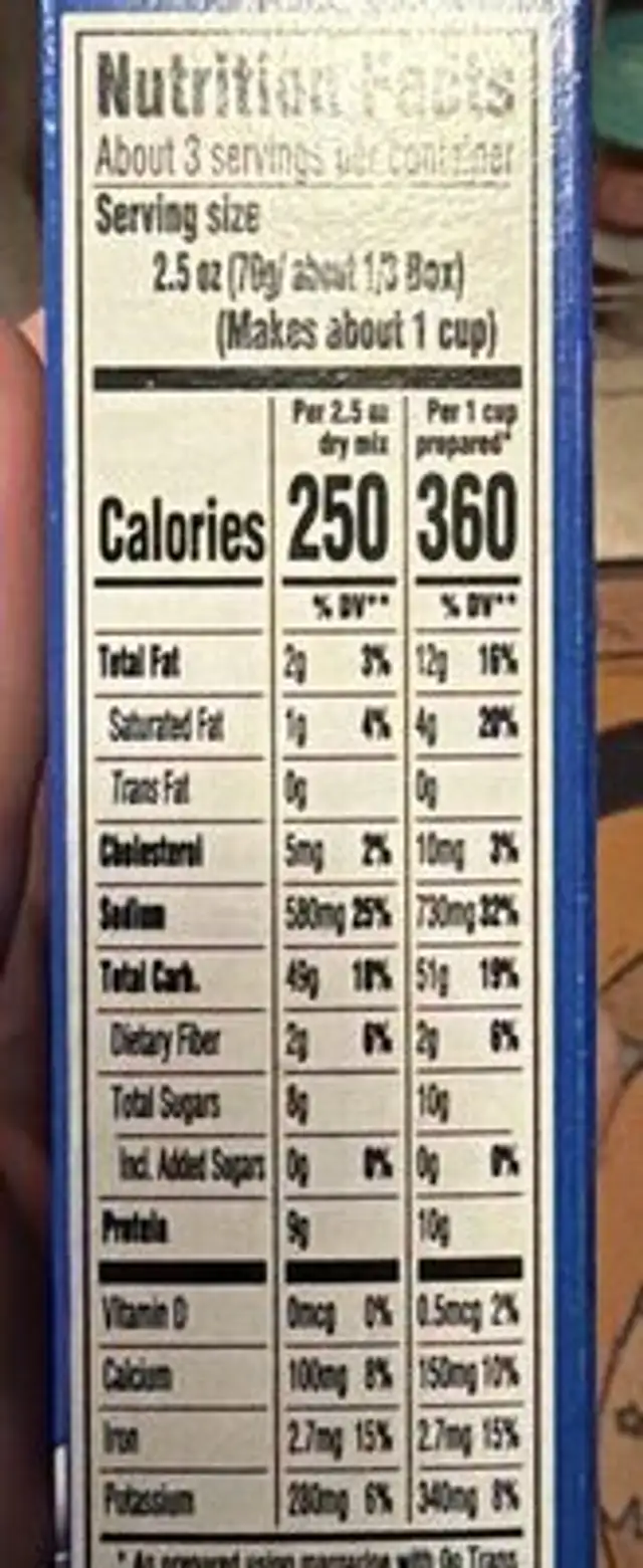 Mac and Cheese thick and creamy nutrition facts table
