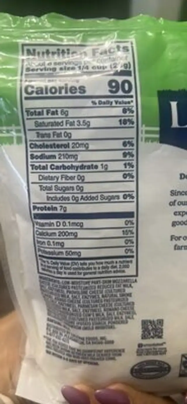 Italian Style 6 Cheese Blend nutrition facts table