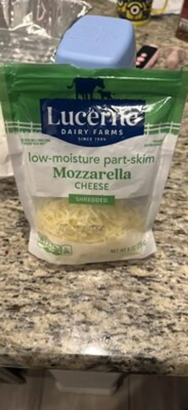 low-moisture part-skim Mozzarella cheese shredded front packaging
